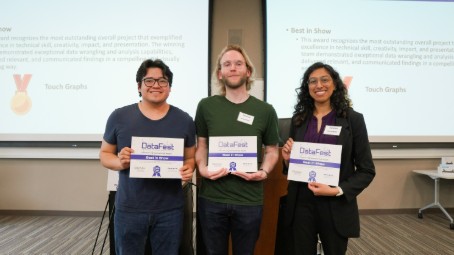 Best in Show 2026 Eder Martinez, Arron Webber, and Supriya Bolla holding their award certificate for Best In Show.