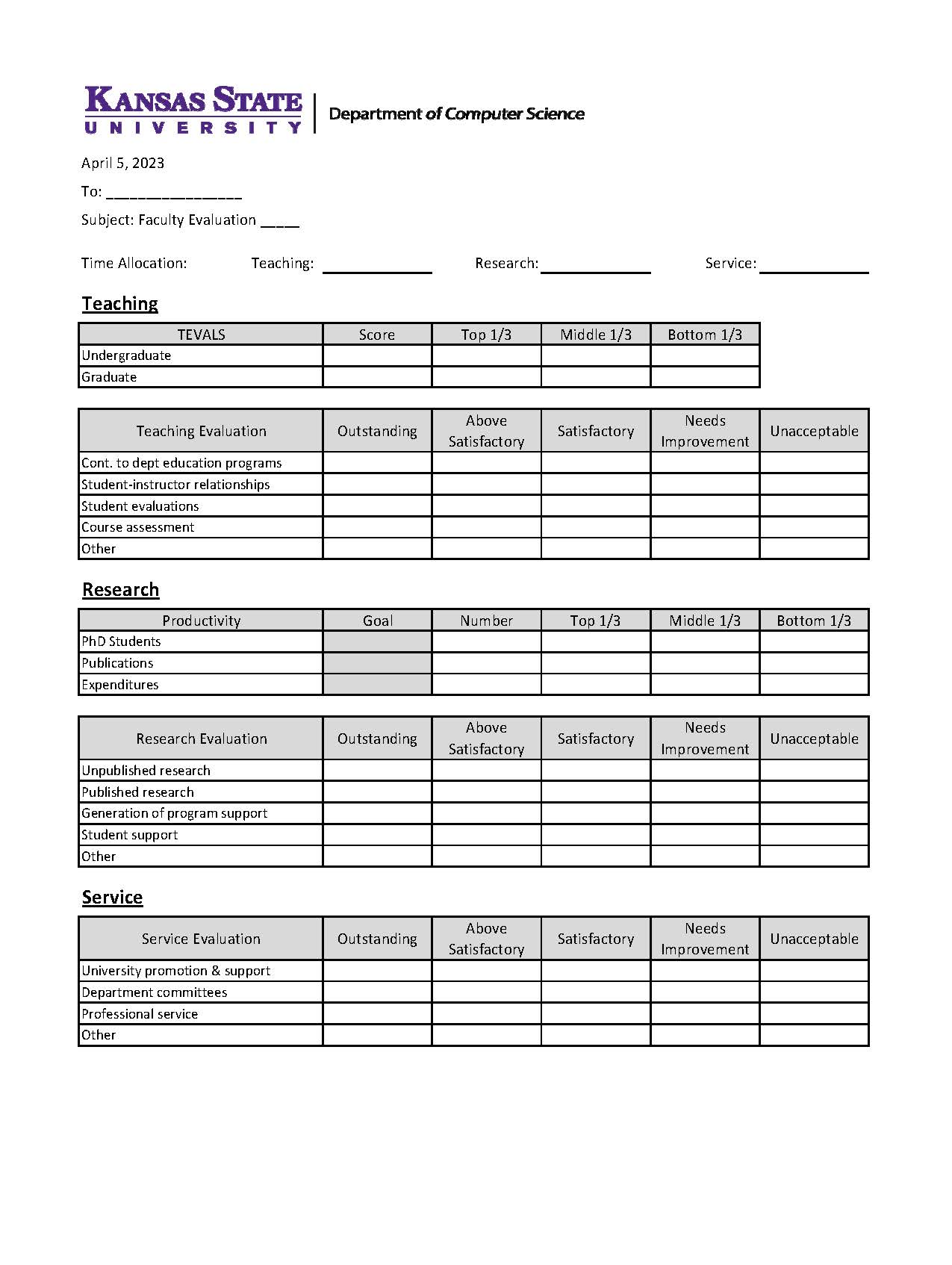 Faculty evaluation form page 1