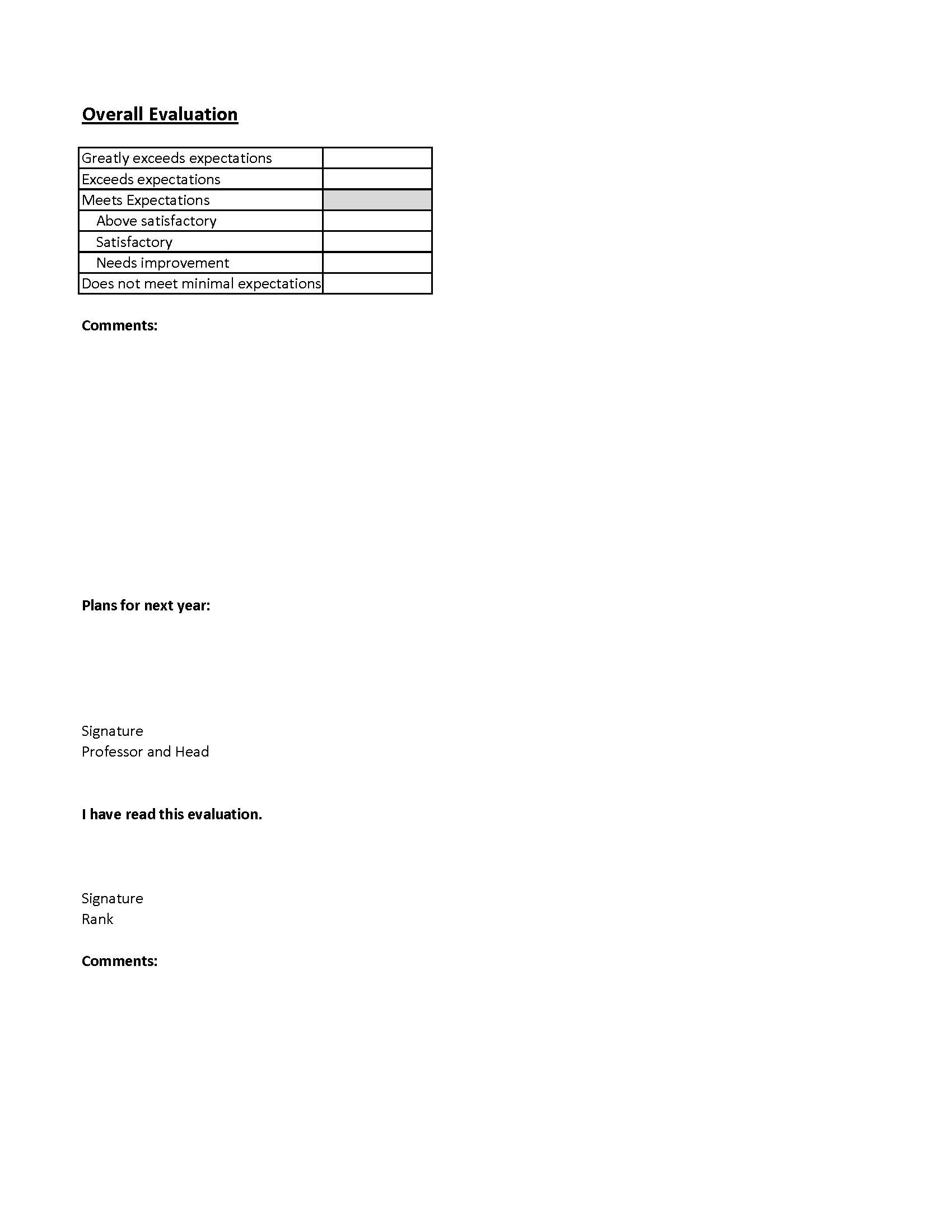 Faculty evaluation form page 2