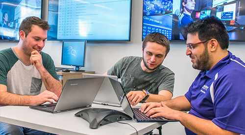 Three students working in CS lab